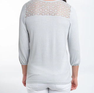 Elsie & Zoey Selena Ribbed Henley Top Light Gray