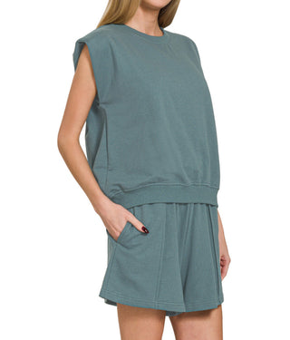 Zenana French Terry Sleeveless Top Ash Jade