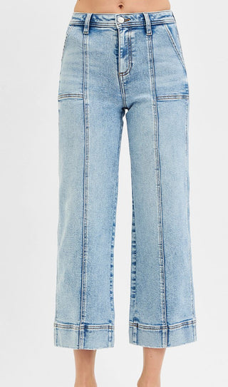 Risen HR Crop Straight Front Seam Detailed Jeans Light Wash 21072