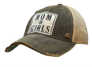 "Mom Of Girls" Distressed Trucker Cap
