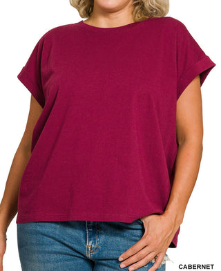 Zenana Folded Sleeve T-Shirt Cabernet