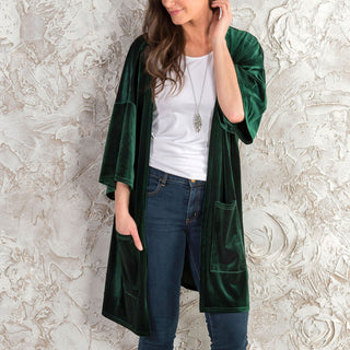 Howard's Mid Thigh Length Velvet Kimono w/Pockets OS