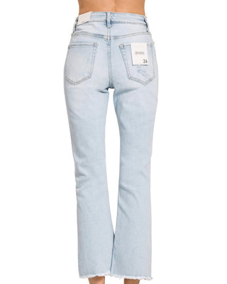 Zenana HR Straight Raw Hem Crop Denim Light 9506LL