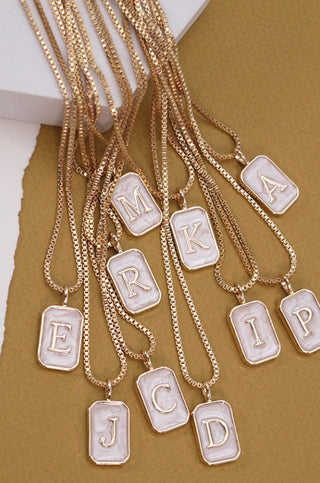 Josslyn Monogram Initial Rectangle Pearly Charm Necklace