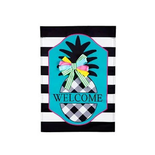 Black & White Pineapple Garden Appliqué  Flag