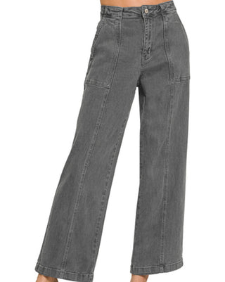 Zenana Straight Leg Utility Pocket Denim Ash Black