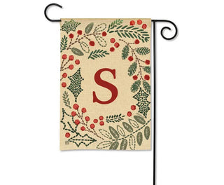 Holly Berries Monogram Garden Flag