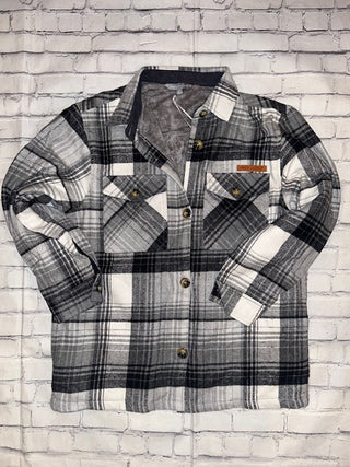 Simply Southern Sherpa Shacket Plaid Gray