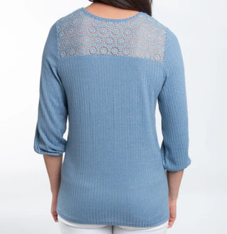 Elsie & Zoey Selena Ribbed Henley Top Slate Blue