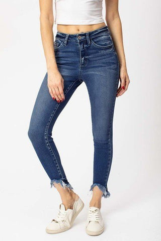 Kancan High-Rise Fray Hem Ankle Skinny Jeans 7119d