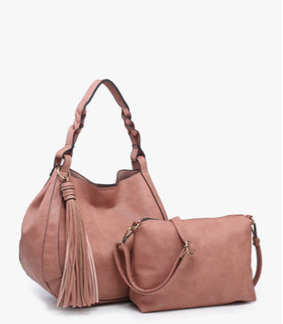 Jen & Co Eloise Large Tassel Hobo Dark Rose M2180