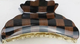 Love and Repeat Checkered Hair Clip Brown and Black Woven