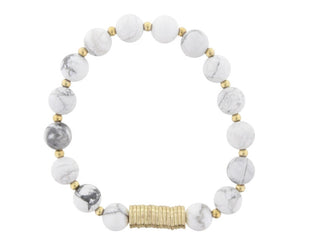 Jane Marie Howlite Beaded Stretch Bracelet with Gold Disks