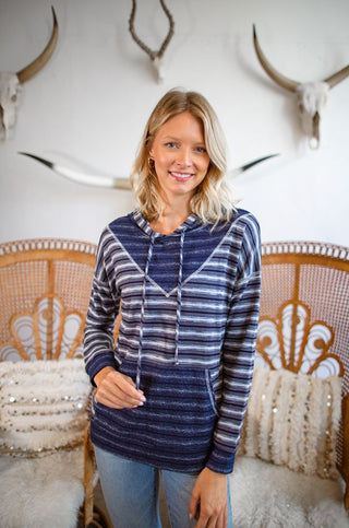 Sew In Love Stripe Hoodie Navy