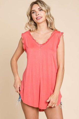 Culture Code Deep V Neck Semi Flare Tank Top New Coral Pink