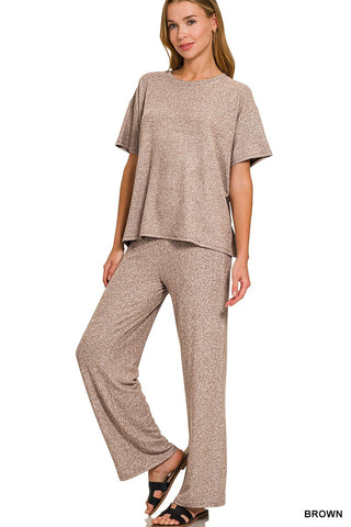 Soft Melange Short Sleeve/Pant Set Brown