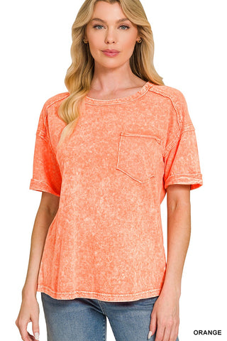 Zenana Halo Snow Washed Relaxed Fit Tee Orange