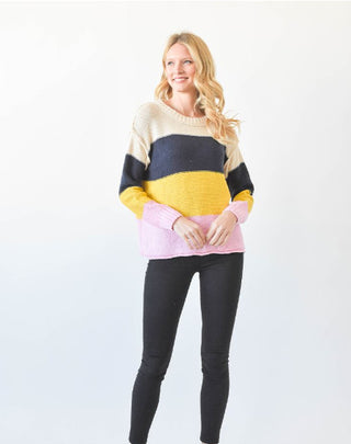 Sew In Love Crewneck Knit Long Sleeve Sweater Navy Blush
