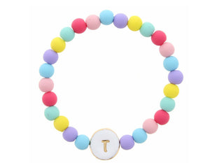 Jane Marie Kids White Stamped Multicolored Beaded Initial Bracelet "T"