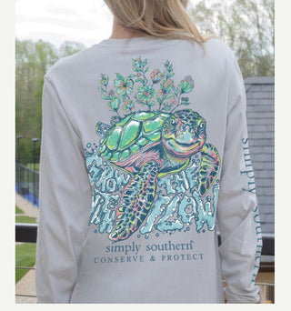 Simply Southern Grow Long Sleeve Turtle Tracking Tee White Water