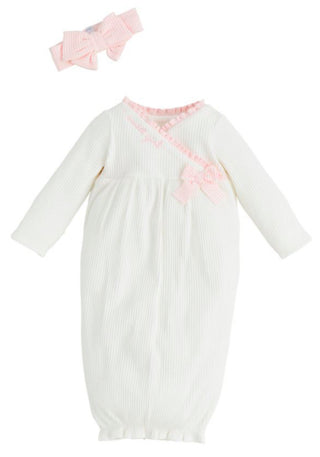 Mudpie White Chainstitch Gown w/Bow Newborn