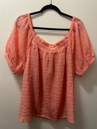 Kori America Soft Smocked Bubble Sleeve Top Coral