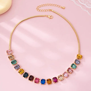 Josslyn Gold Rainbow Emerald-Cut Gemstone Statement Necklace