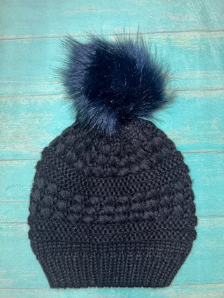 Mirabeau Chunky Cable Knit Hat with Pom Pom Black