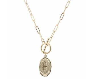 Jane Marie 16" Gold Stamped Initial with Link Chain & Toggle Closure Necklace -