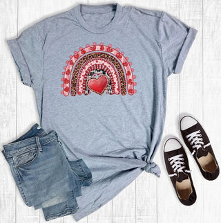Rebel Rose Valentine Day Rainbow T-Shirt Light Gray