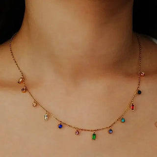 Josslyn Gold Rainbow Stone Dangle Necklace