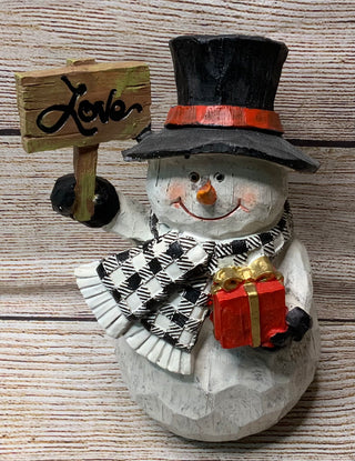 Resin Snowman Figurine w/Sign