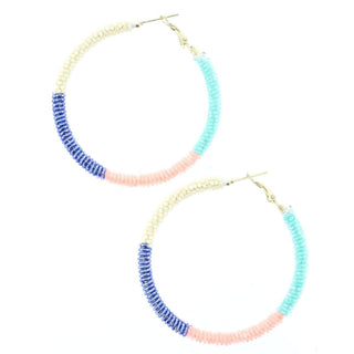 Jane Marie Ivory, Blue, Peach, Mint Beaded Hoop Earrings