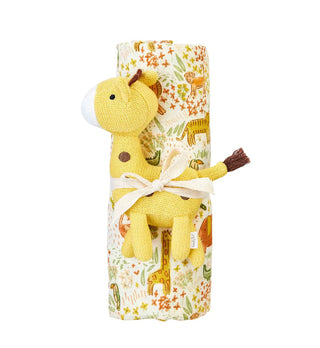 Mudpie Swaddle & Rattle Set Safari