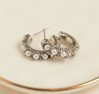 Howard's Narelle Waterproof Pearl C-Hoop Earrings Silver