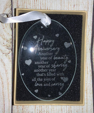 Happy Anniversary Glass Oval Ornament