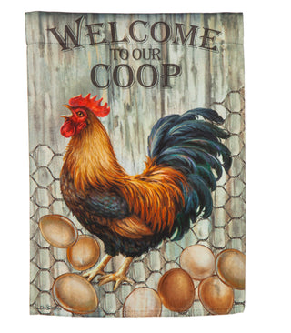 Welcome to Our Coop Garden Suede Flag