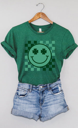 Kissed Apparel Smile Face St Patricks Checker Tee Heather Green