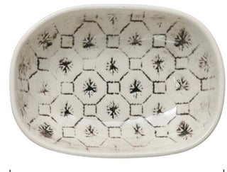 Hand Stamped Stoneware Dish w/Pattern