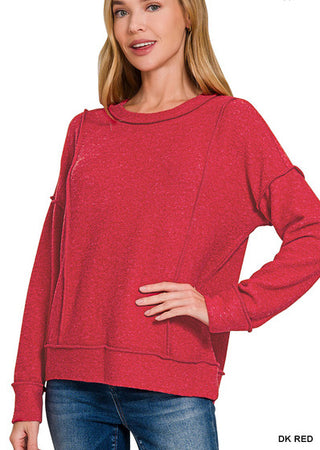 Zenana Brushed Hacci Drop Shoulder Sweater Dark Red