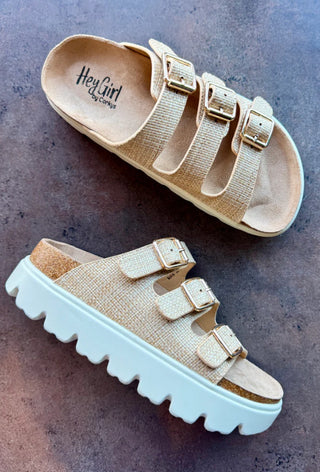 Corkys Threes Company Platform Sandal Raffia
