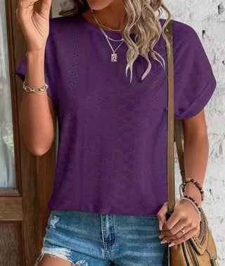 Lovesoft Textured Cap Sleeve Casual Tunic Top Purple