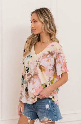 Sew In Love Flower Print Boxy Top Short Sleeve