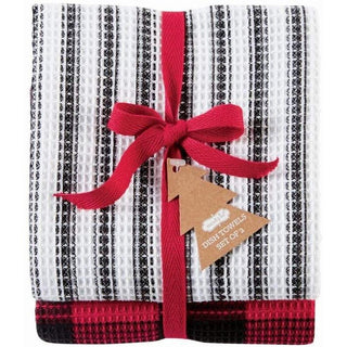 Mudpie Black Stripe Buffalo Towel Set