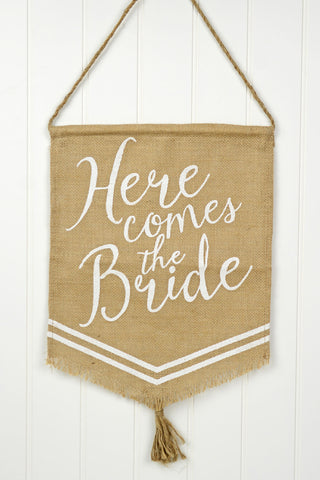 Here Comes the Bride Burlap Banner
