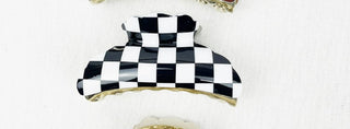 Love and Repeat Checkered Hair Clip Black and White