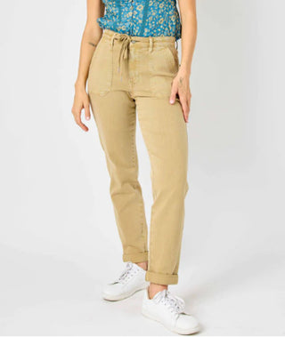 Judy Blue HW Garment Dyed Cuffed Jogger Khaki 88815