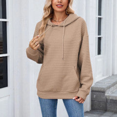 Lovesoft Waffle Knit Oversized Hoodie with Pocket Khaki