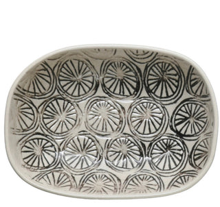 Hand Stamped Stoneware Dish w/Pattern