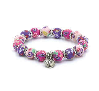 My Fun Colors Floral Pink & Purple Clay Bead Bracelet